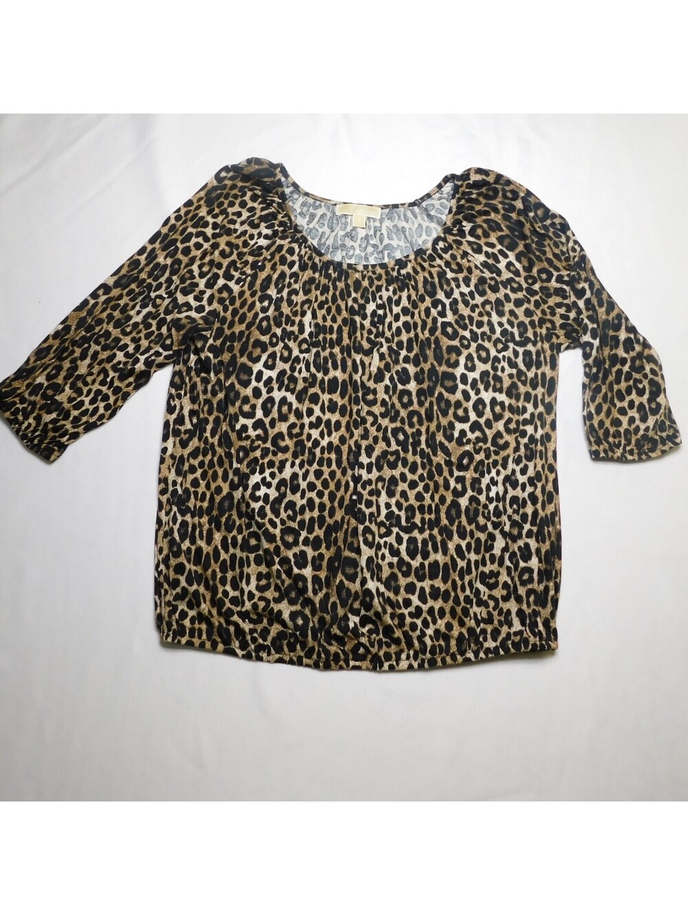 Michael Michael Kors Women's 1X Leopard Print Peasant Top 3/4 Sleeve Blouse